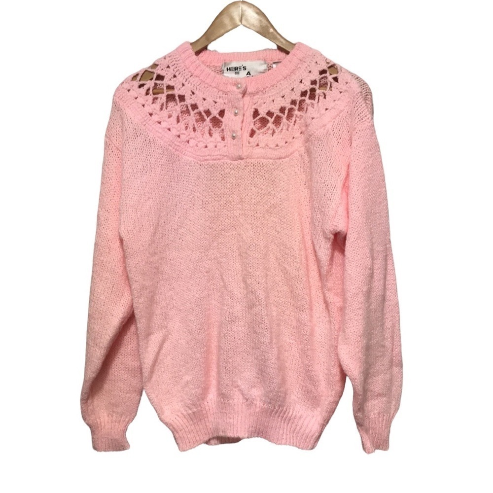 VINTAGE Here’s a Hug pink knit crew neck sweater size Medium